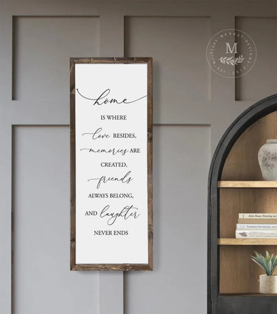 Home Is Where Love Resides Wood Framed Sign 20X10 / Walnut Frame White