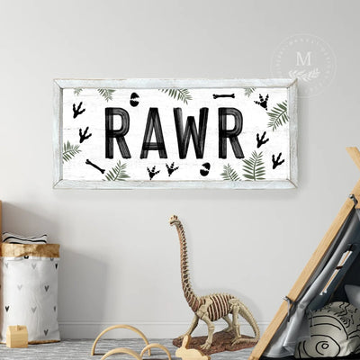 Rawr Dinosaur Sign 20X10 / Rustic White
