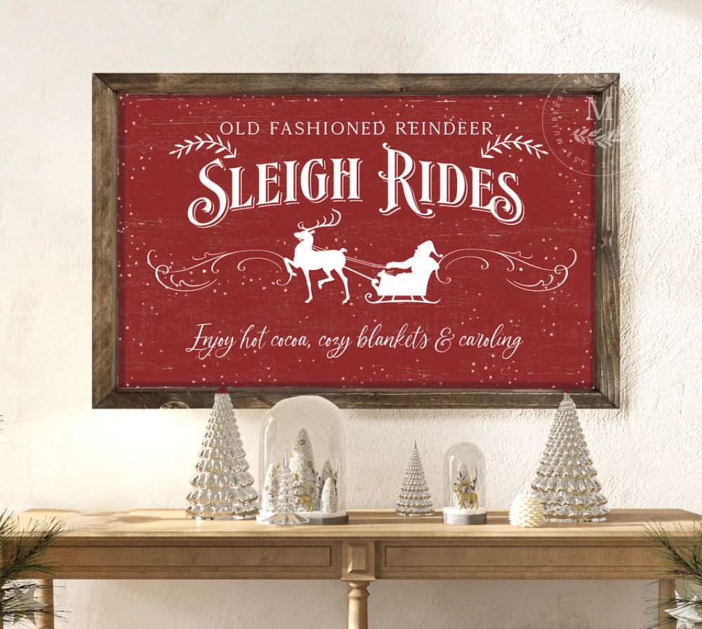 Sale Sleigh Rides Christmas Wood Framed Sign Wood Framed Sign