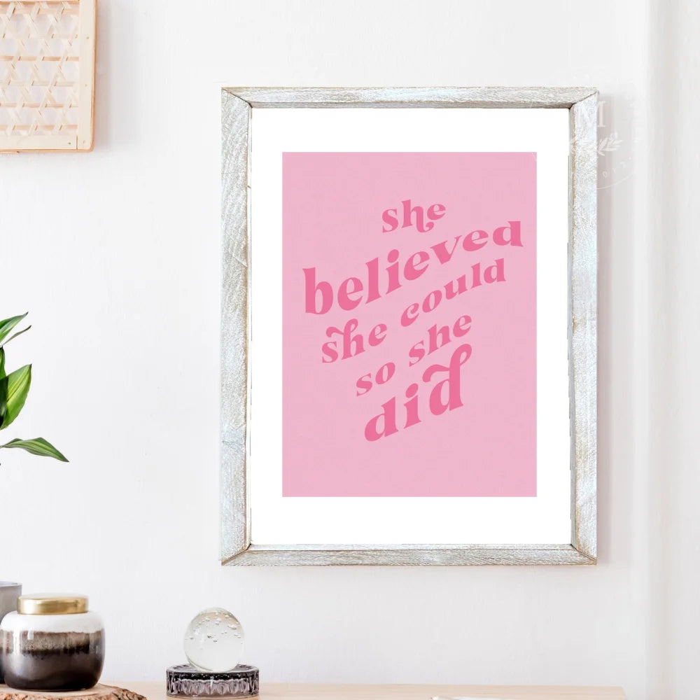 She Believed Could So Did Boho Wall Art Print Wood Framed Sign
