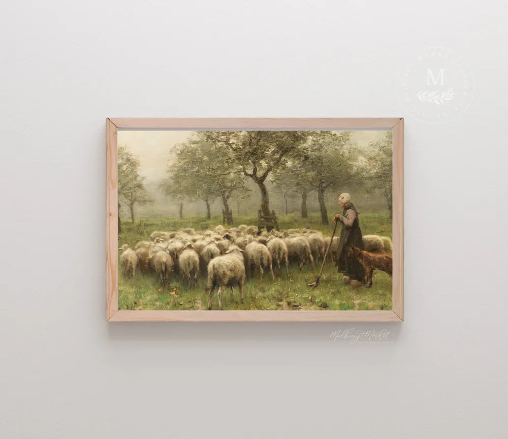 Sheep Vintage Wall Art 20X16 / Natural Wood Framed Sign