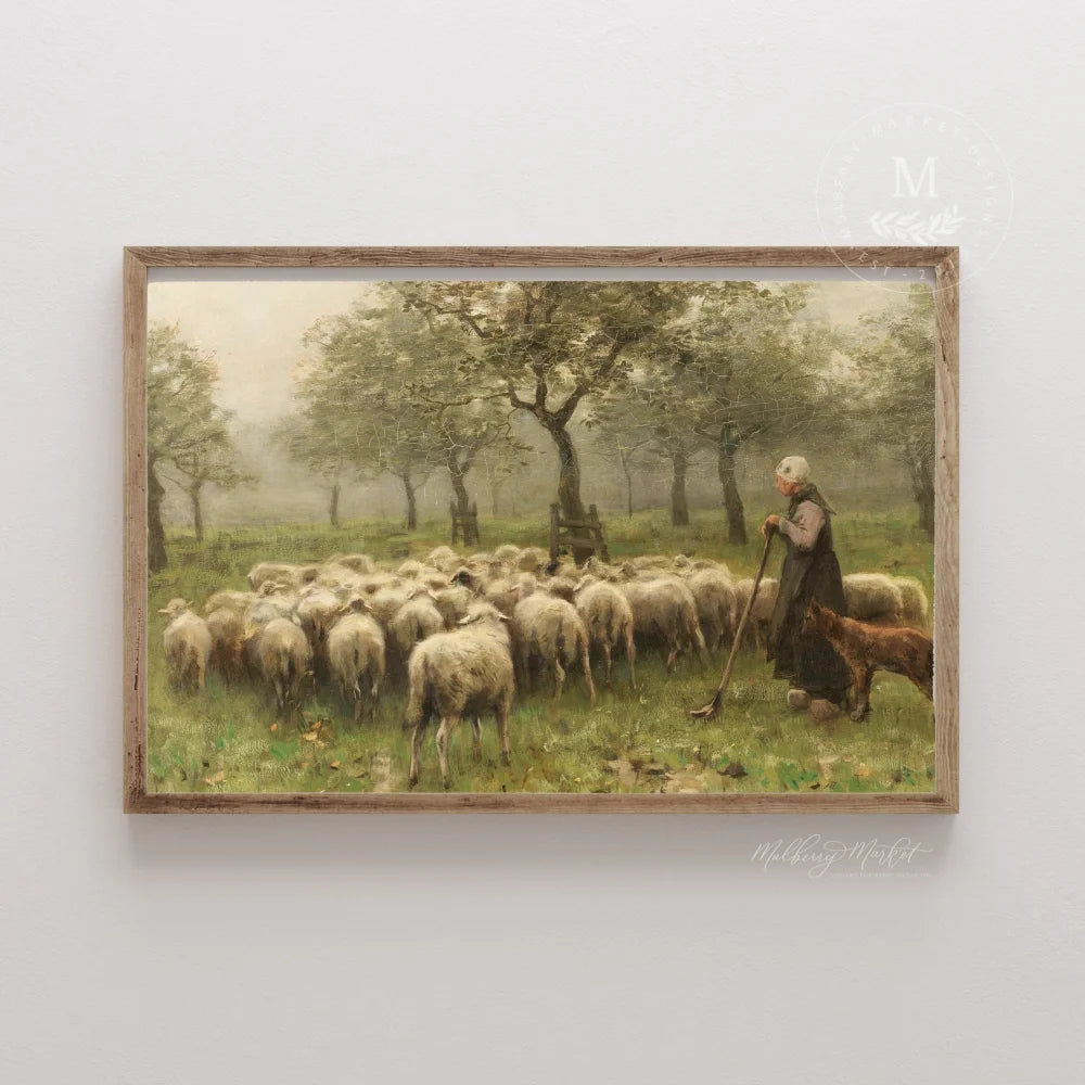 Sheep Vintage Wall Art 20X16 / Walnut Wood Framed Sign