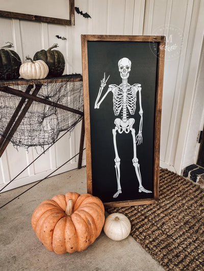 Skeleton Halloween Sign | Wood Framed Wood Framed Sign