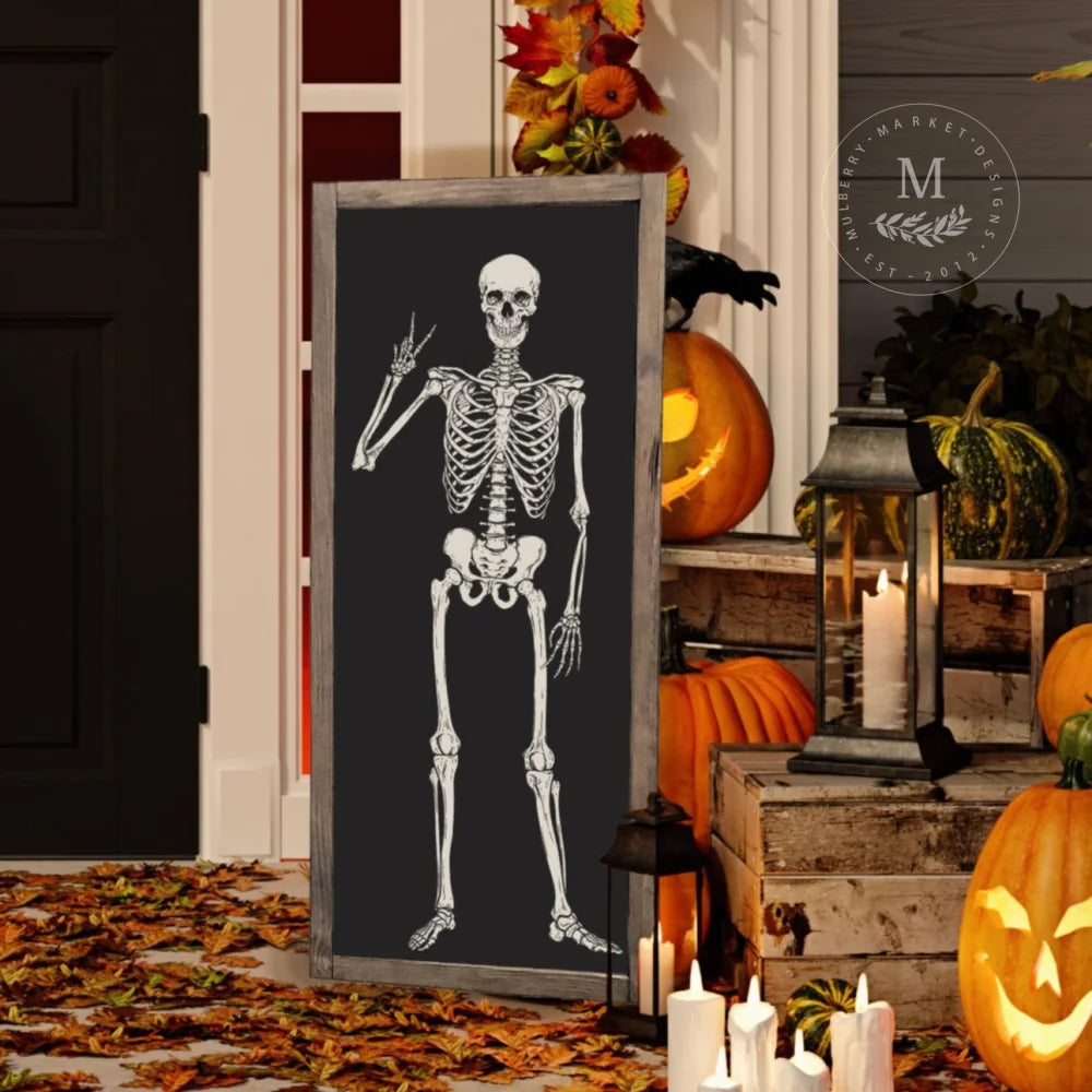 Skeleton Halloween Sign | Wood Framed Wood Framed Sign