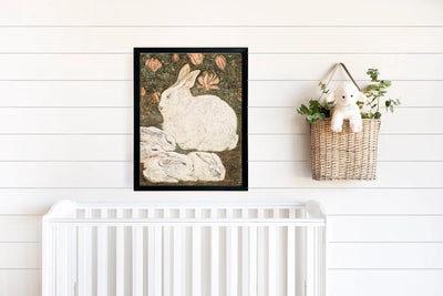 Sleeping Rabbits Vintage Wall Art Wood Framed Sign