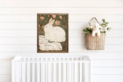 Sleeping Rabbits Vintage Wall Art Wood Framed Sign