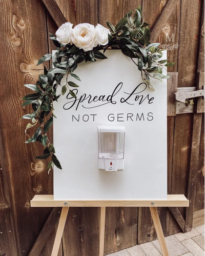 Spread love not germs sign, sanitize sign, sanitizer dispenser sign, acrylic signs, acrylic wedding signs, wedding signs, covid wedding signs