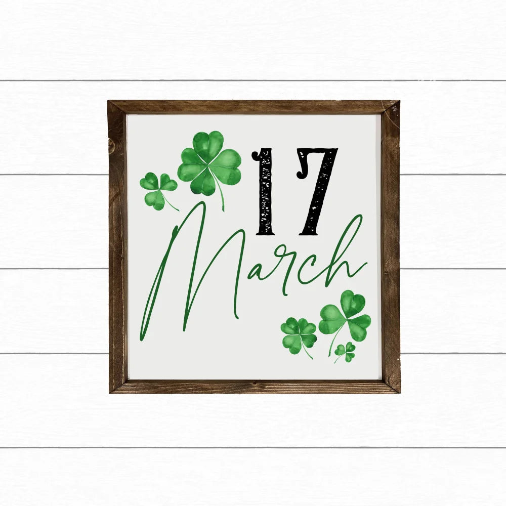 St Patricks Day Sign | 17 March Wood Framed Sign