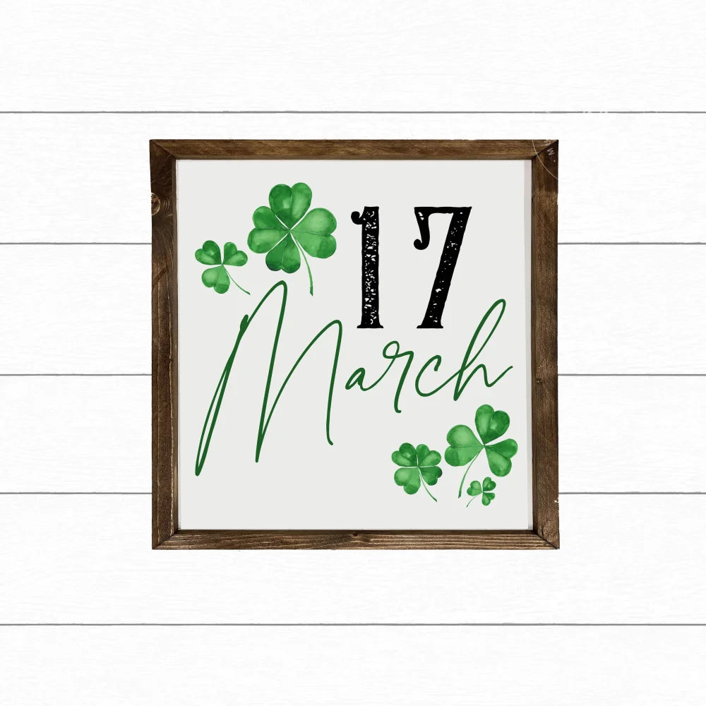 St Patricks Day Sign | 17 March Wood Framed Sign