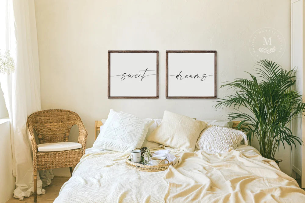 Sweet Dreams Signs | Wood Farmhouse Bedroom Wood Framed Sign