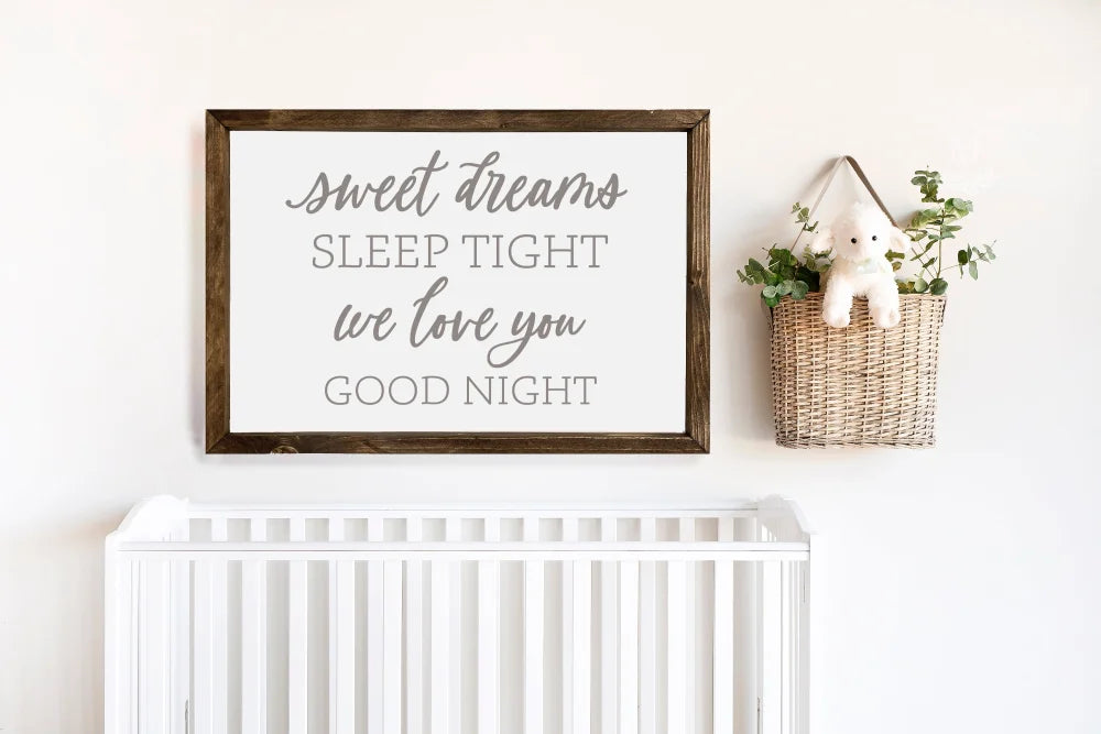 Sweet Dreams Sleep Tight Neutral Nursery Sign Wood Framed Sign