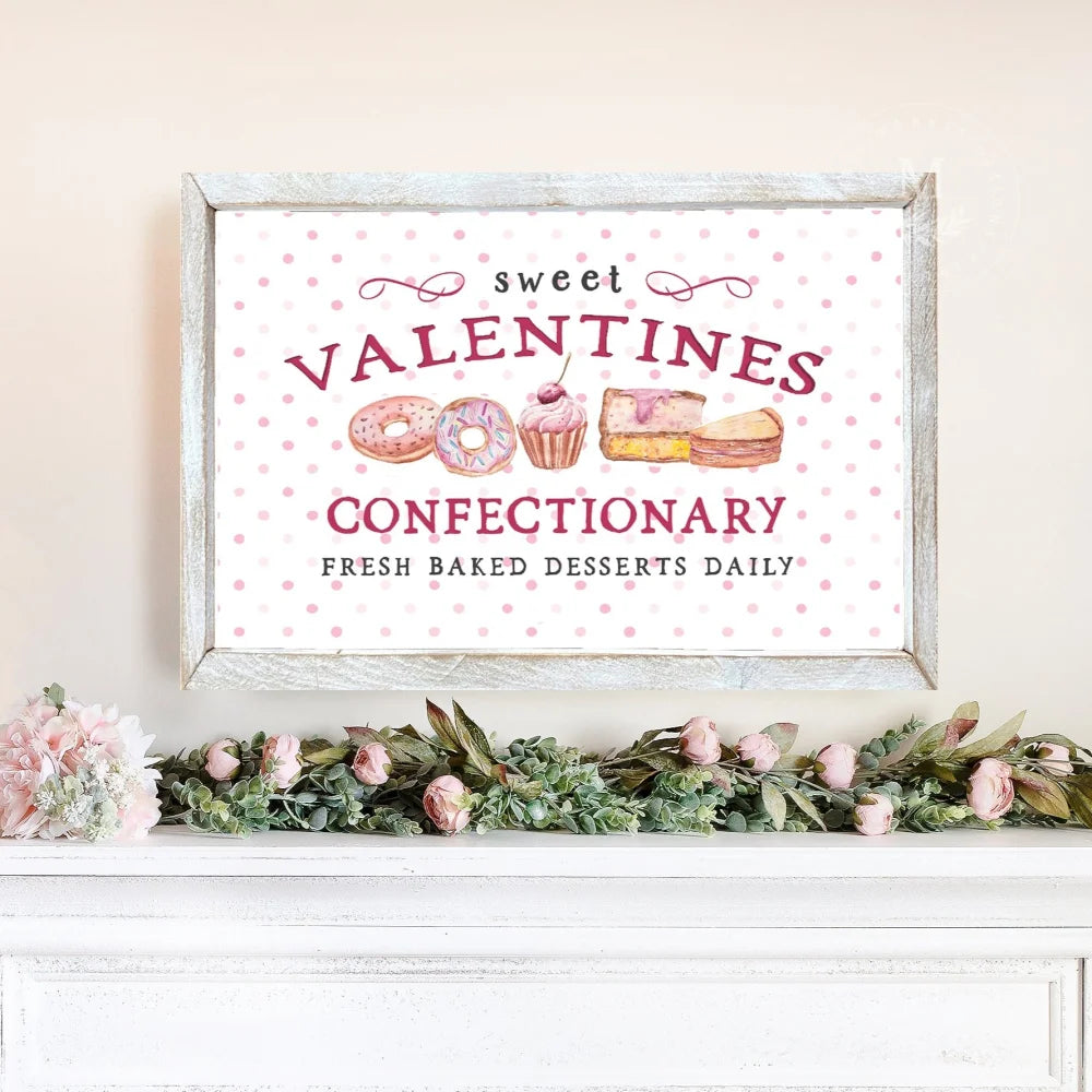 Sweet Valentines Confectionary Wall Art Wood Framed Sign
