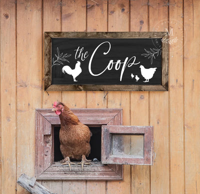The Coop Chicken Sign 20X10 / Walnut Black Wood Framed Sign