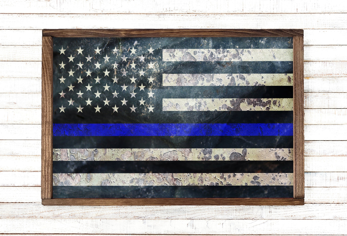 Police Support Thin Blue Line Wood Framed Sign - Mulberry Market Designs