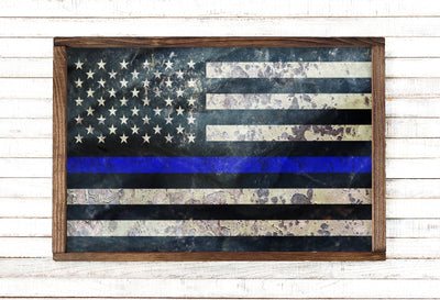 Police Support Thin Blue Line Wood Framed Sign - Mulberry Market Designs