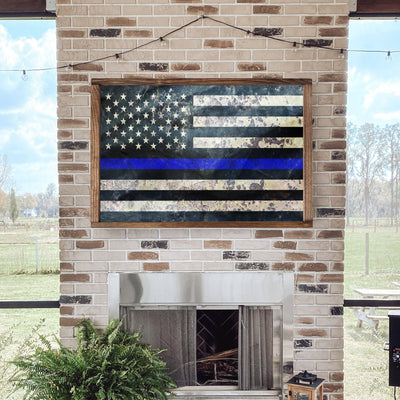Police Support Thin Blue Line Wood Framed Sign - Mulberry Market Designs