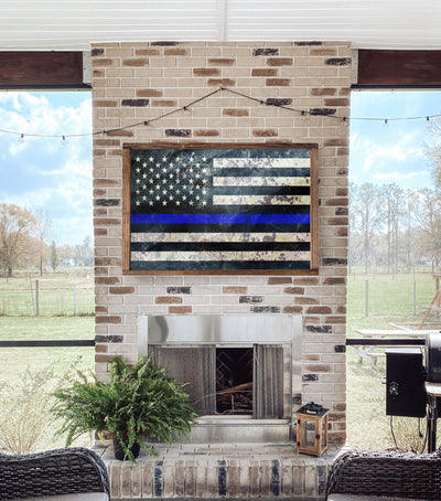 Police Support Thin Blue Line Wood Framed Sign - Mulberry Market Designs