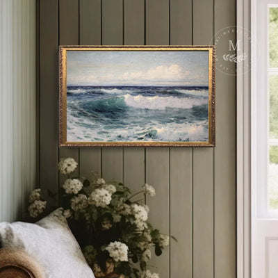 Vintage Art Hawaii Seascape Painting Wood Framed Sign