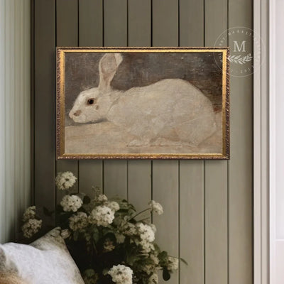 Vintage Art Rabbit Spring Painting Wood Framed Sign
