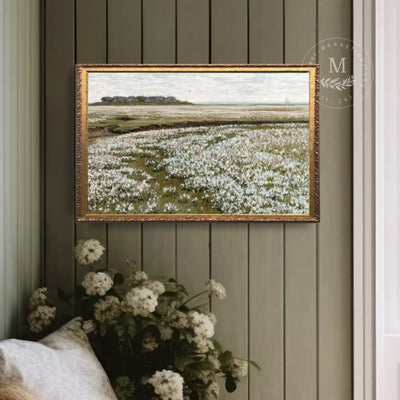 Vintage Art Spring Meadow Flower Painting Wood Framed Sign