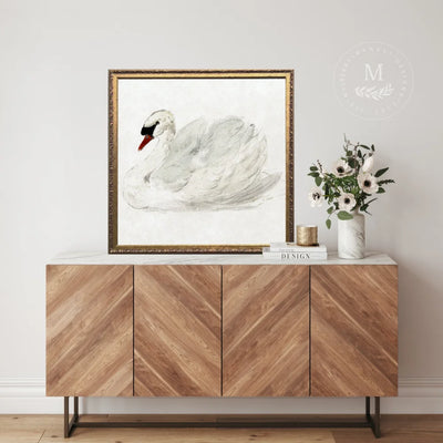 Vintage Art Swan Painting Wood Framed Sign
