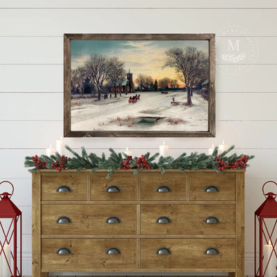 Vintage Christmas Caroling Art Wood Framed Sign