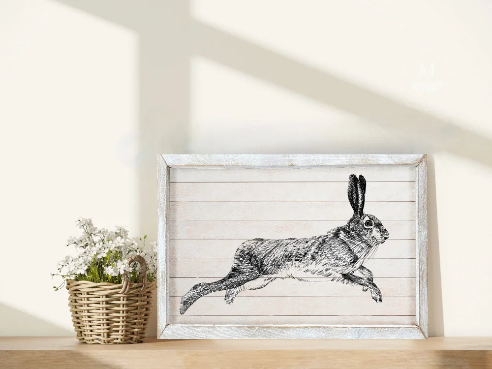 Vintage Hare Spring Farmhouse Sign 20X16 / Rustic White Wood Framed Sign