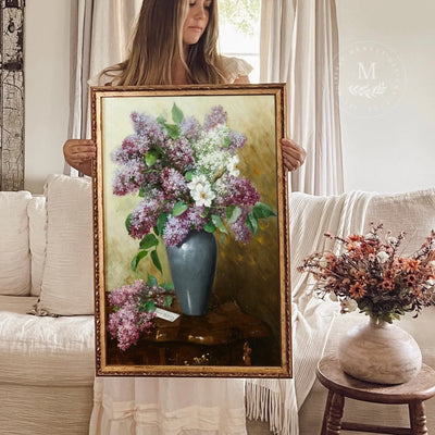 Vintage Lilac In A Vase Painting Gold Framed Art Wood Framed Sign
