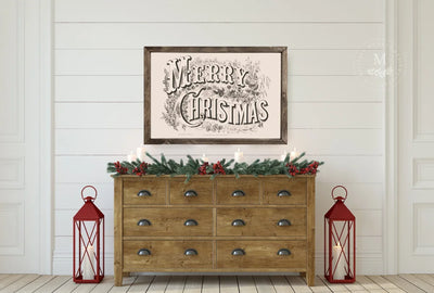 Vintage Merry Christmas Sign Wood Framed Sign
