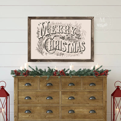 Vintage Merry Christmas Sign Wood Framed Sign