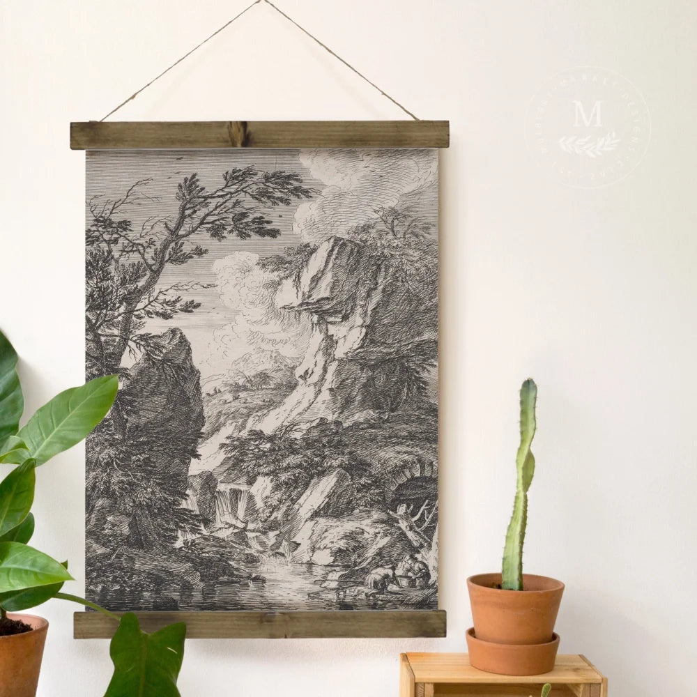 Vintage Mountain Scene Tapestry Canvas Wall Decor Hanging