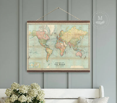 Vintage World Map Tapestry Canvas Wall Decor Hanging