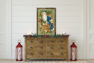 Vintage Santa Reindeer Wood Framed Art - Mulberry Market Designs