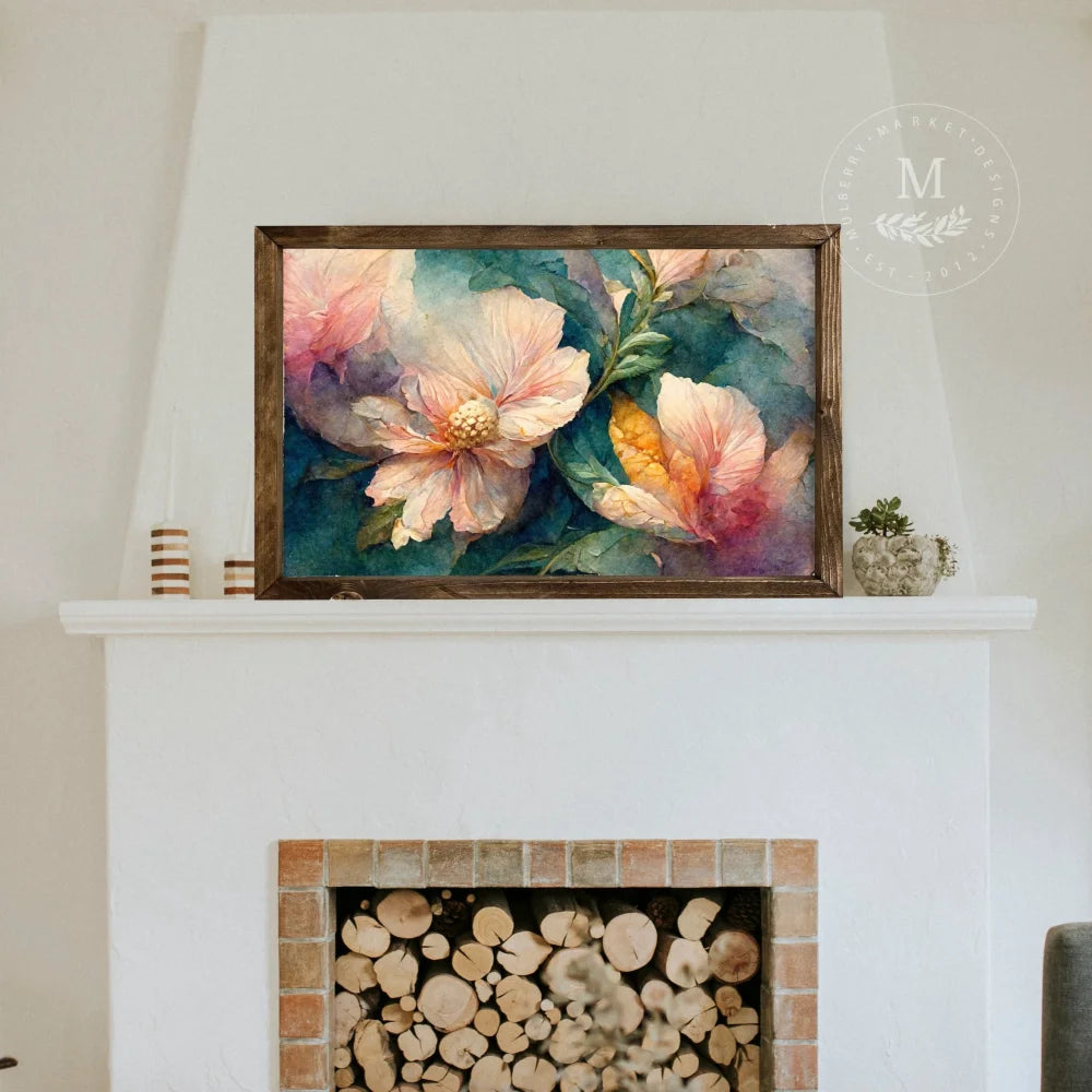 Watercolor Flowers Spring Wall Art Wood Framed Sign