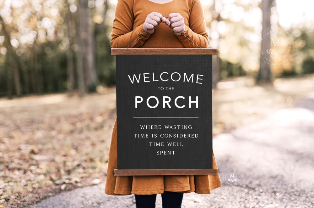 Welcome To The Porch Hanging Canvas Sign