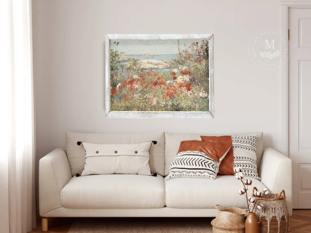 Wildflowers By The Sea | Spring Wall Art 20X16 / Rustic White Wood Framed Sign