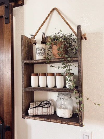 Wood Storage Shelves With Hanging Rope