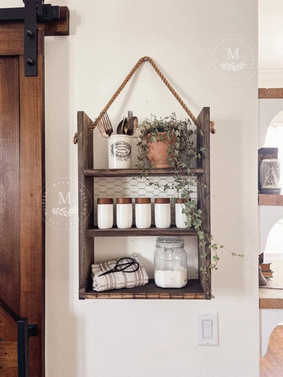 Wood Storage Shelves With Hanging Rope Walnut / Yes